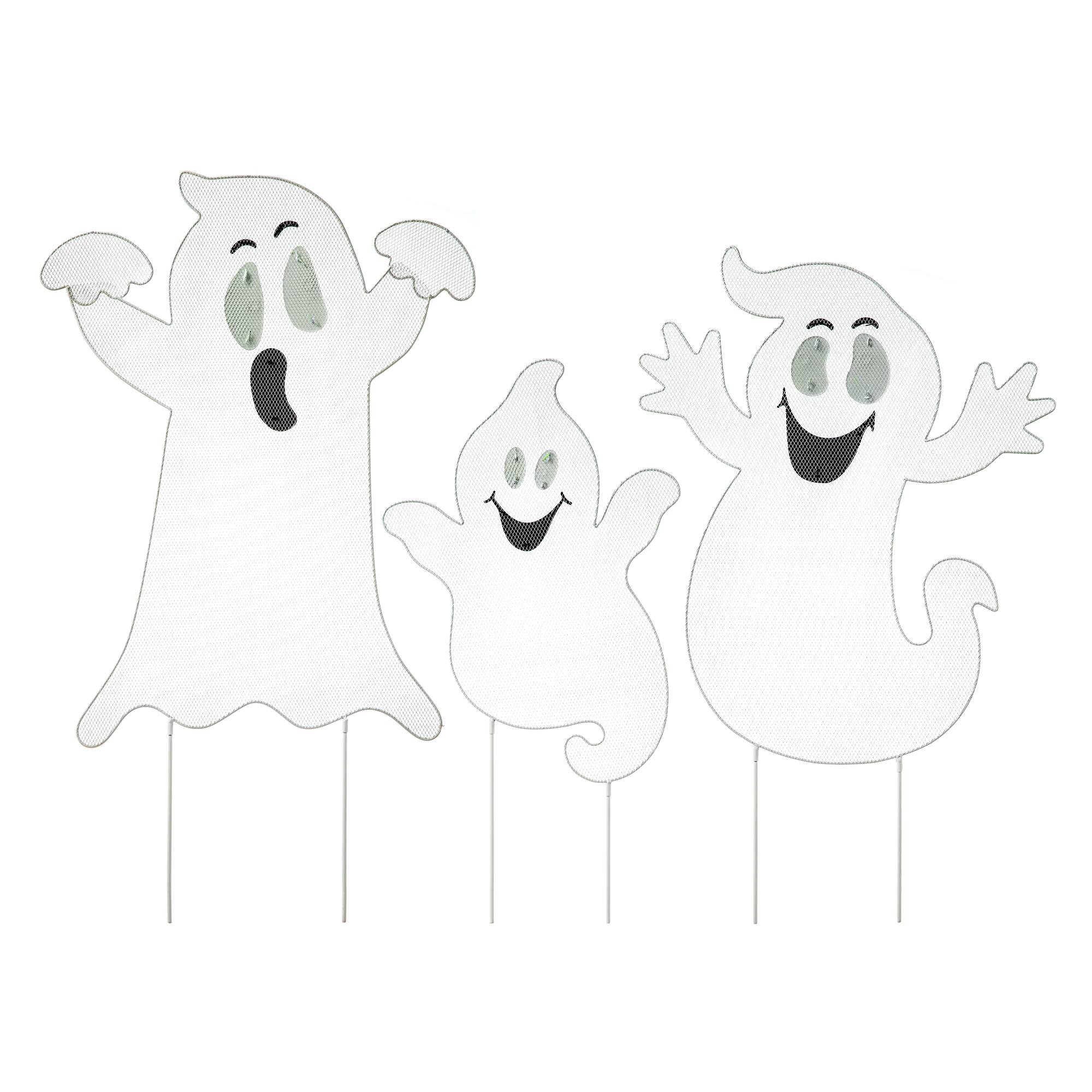 Glitzhome® 3.3ft. Halloween Metal Mesh Glow in Dark Ghost Family Yard Stake Set